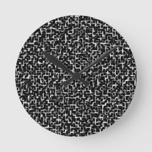 Digitale Camouflage Schwarz-weiß-gelbes Muster Runde Wanduhr