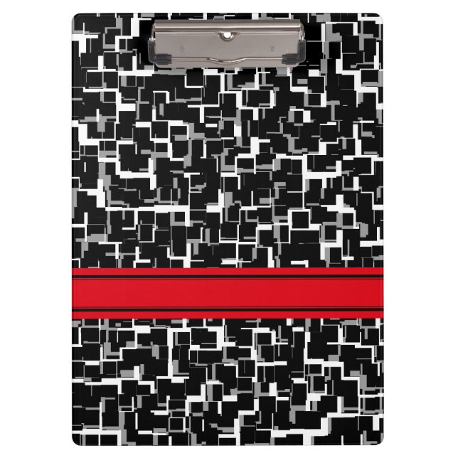 Digitale Camouflage Schwarz-weißes rotes Muster Klemmbrett (Vorderseite)