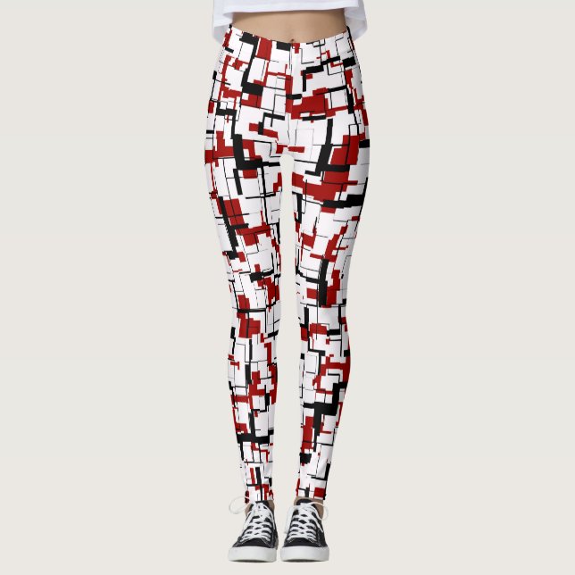 Digitale Camouflage Schwarz-weißes rotes Muster Leggings (Vorderseite)