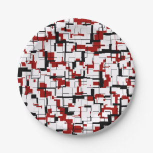 Digitale Camouflage Schwarz-weißes rotes Muster Pappteller