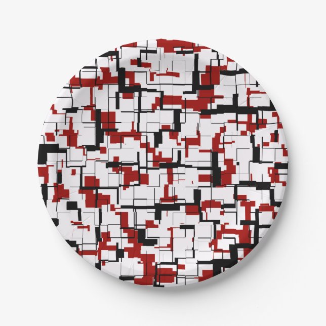 Digitale Camouflage Schwarz-weißes rotes Muster Pappteller (Vorderseite)