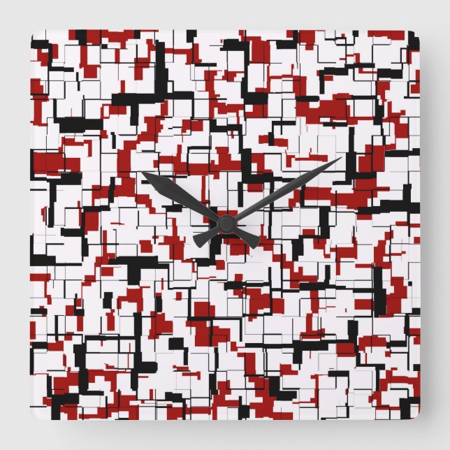 Digitale Camouflage Schwarz-weißes rotes Muster Quadratische Wanduhr (Vorderseite)