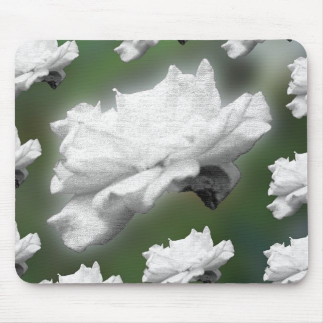 Digitale Collage "Fade to Green, White Rose" Mousepad (Vorne)