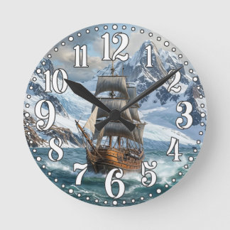 Digitale Darstellung des Seeschiffs im Ozean Runde Wanduhr
