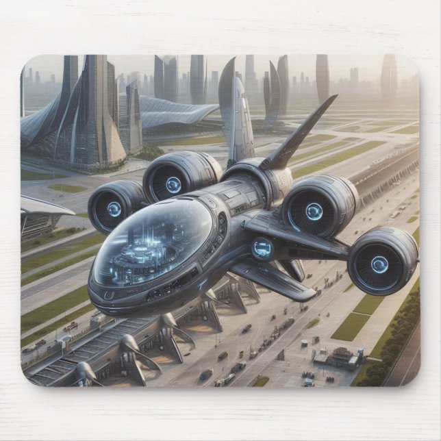 Digitale Darstellung eines Futuristikflugzeugs Mousepad (Vorne)