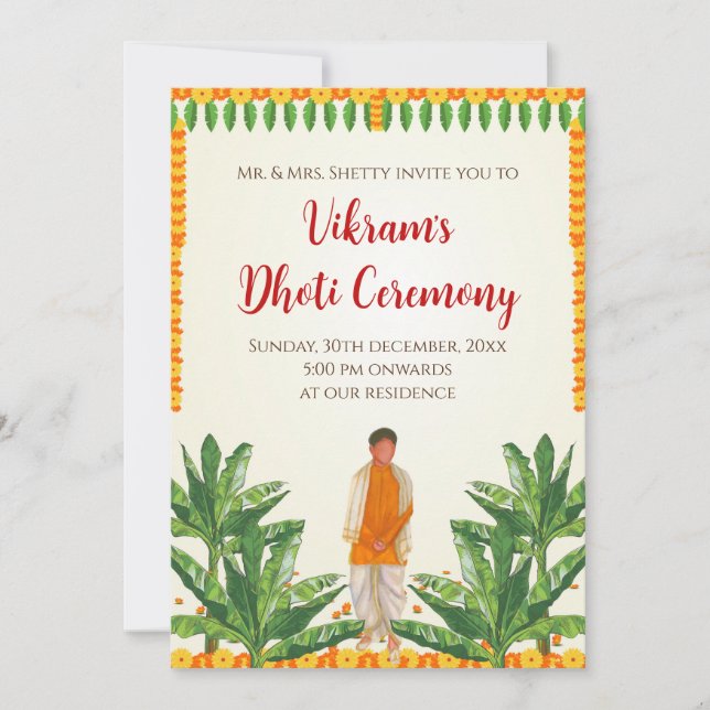Digitale Dhoti Zeremonie lädt ein & Dhoti Einladun Einladung (Vorderseite)