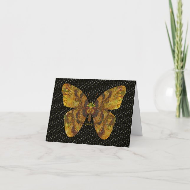 Digitale Embossed Golden "Flutterbys" Note Card Karte (Vorderseite)