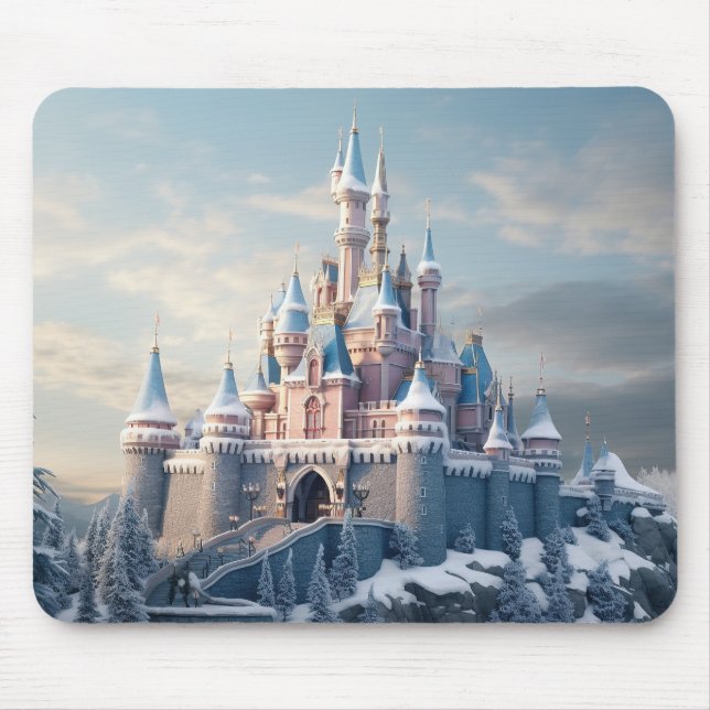 Digitale Fantasy-Burg in den Bergen Mousepad (Vorne)