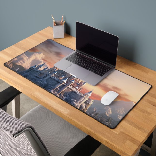 Digitale Fantasy-Burg in den Bergen Schreibtischunterlage (Büro 2)