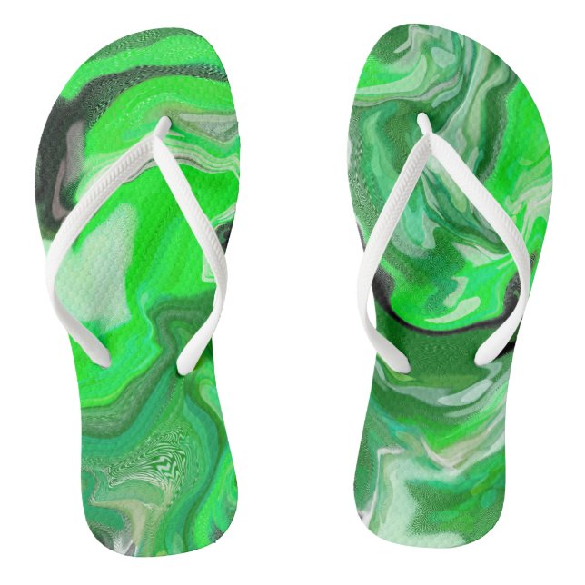 Digitale Fluid Art aus grünem und schwarzem Marmor Flip Flops (Fußbett)