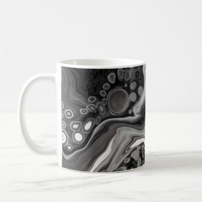 Digitale Fluid Art aus schwarzem und weißem Marmor Kaffeetasse (Links)