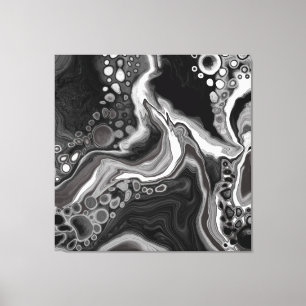 Digitale Fluid Art aus schwarzem und weißem Marmor Leinwanddruck