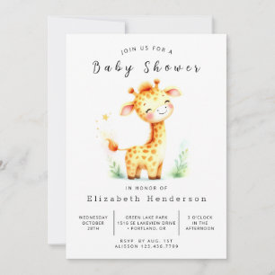 Digitale Giraffe Kinderdusche Wasserfarbe Einladung