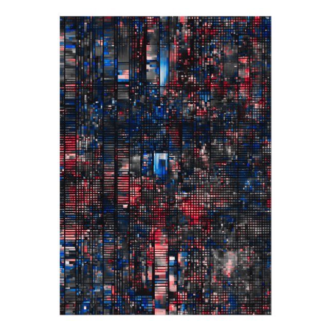 Digitale Glitch-Matrix Rot und Blau Abstrakt Fotodruck (Vorne)