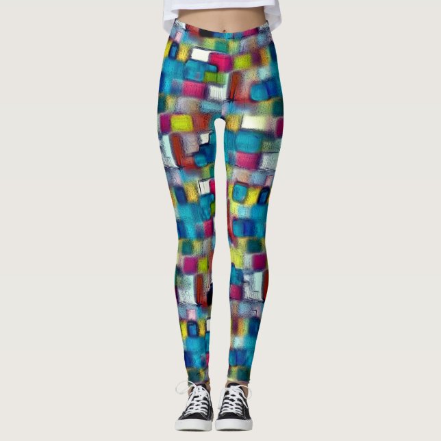 Digitale, grobe Textur mit sehr farbigem Quadrat Leggings (Vorderseite)