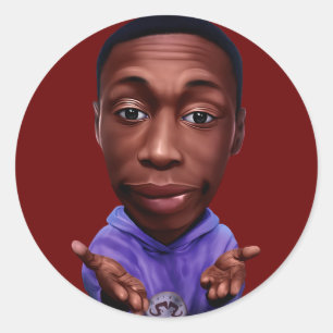 Digitale Karikatur von Khabane "Khaby" Lame. Runder Aufkleber
