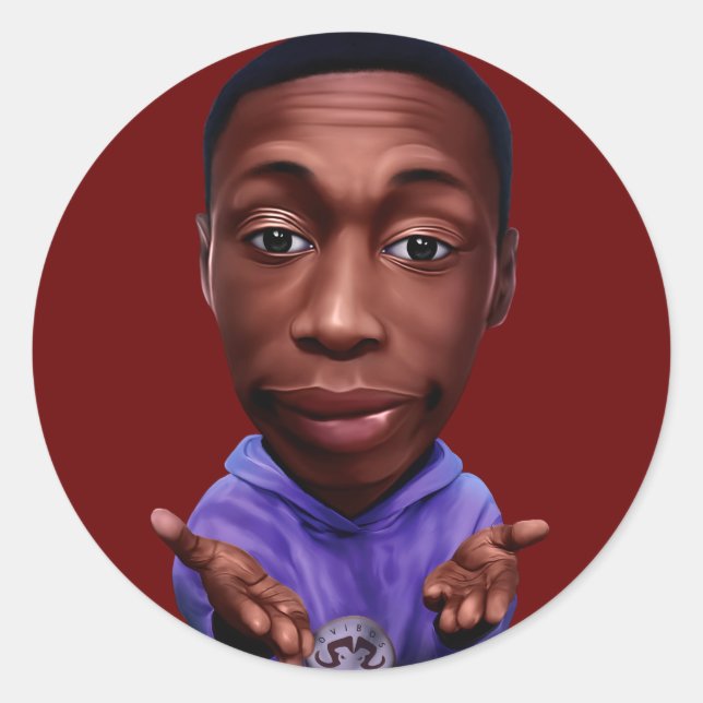 Digitale Karikatur von Khabane "Khaby" Lame. Runder Aufkleber (Vorderseite)