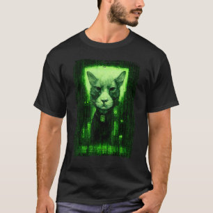 Digitale Katzenskizze umgeben von grünem Computer  T-Shirt