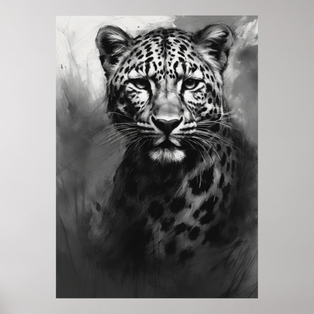 Digitale Kohlezeichnung Leopard Poster (Vorne)