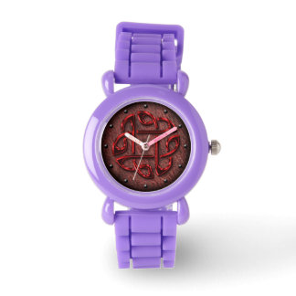 Digitale Kunst aus Leder mit rotem metallischem Kn Armbanduhr