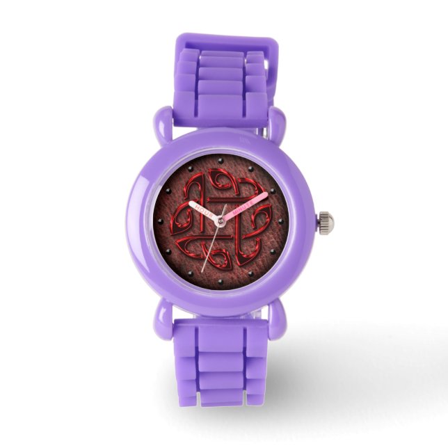 Digitale Kunst aus Leder mit rotem metallischem Kn Armbanduhr (Vorderseite)