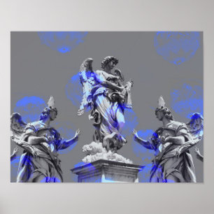 Digitale Kunst der Skulpturen blaue Pinselstriche Poster