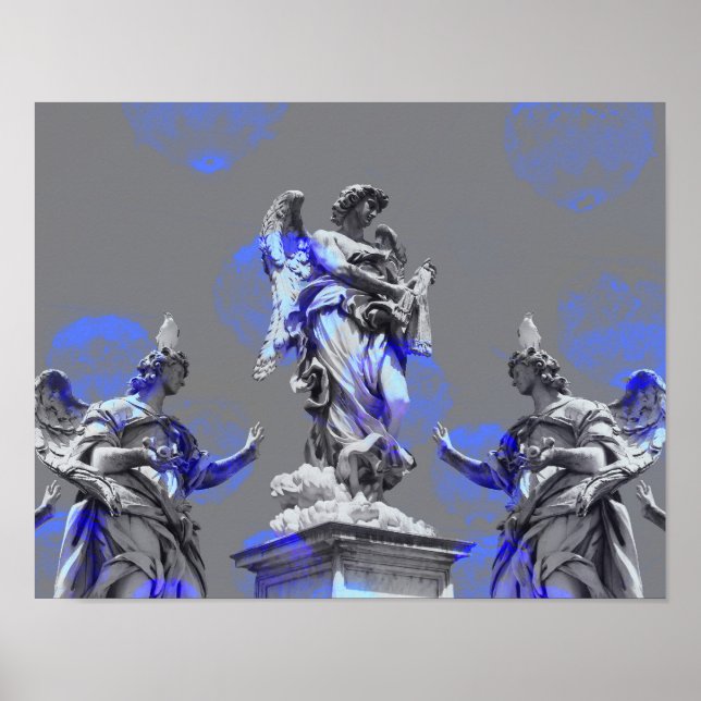 Digitale Kunst der Skulpturen blaue Pinselstriche Poster (Vorne)