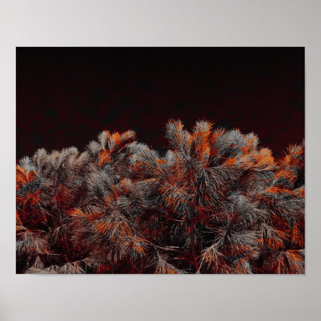 Digitale Kunst des Kiefernbaums mit orangefarbenen Poster (Vorne)