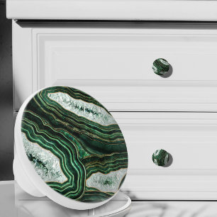 Digitale Kunst: Moosgrüne Geode und Kristalle Keramikknauf