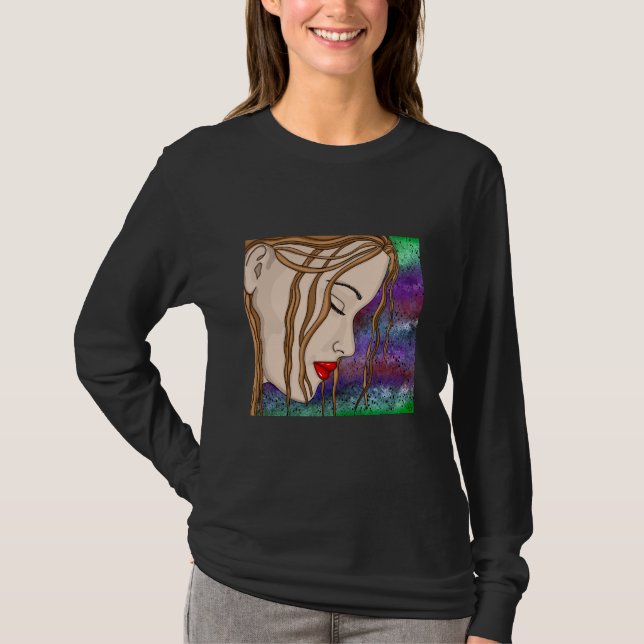 Digitale Kunst | Traurige Lady Deep in Thread | KÜ T-Shirt (Vorderseite)