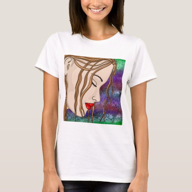 Digitale Kunst | Traurige Lady Deep in Thread | KÜ T-Shirt (Vorderseite)