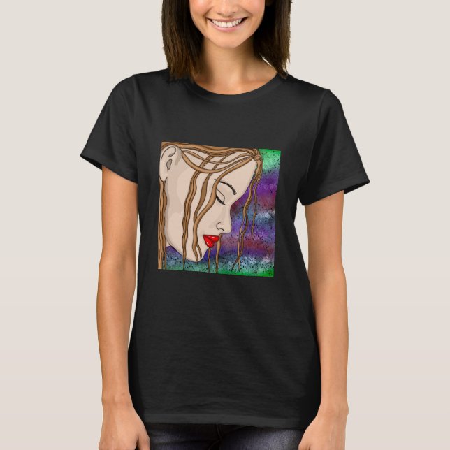 Digitale Kunst | Traurige Lady Deep in Thread | KÜ T-Shirt (Vorderseite)
