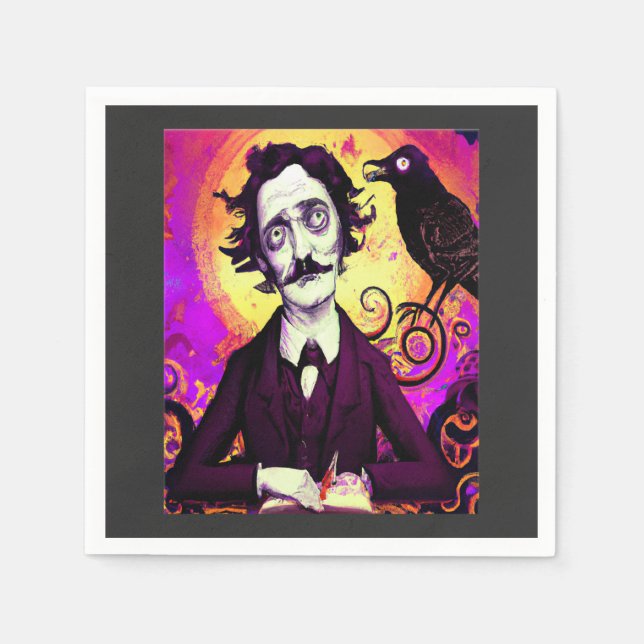 Digitale Kunst Vintag Edgar Allan Poe Raven Serviette (Vorderseite)
