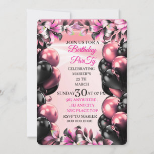 Digitale Lass uns feiern rosa Glitterballons Gebur Einladung