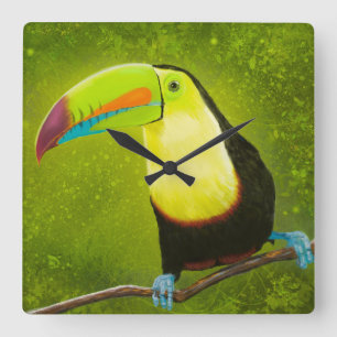 Digitale Malerei eines tropischen Jungle Toucan-Vo Quadratische Wanduhr