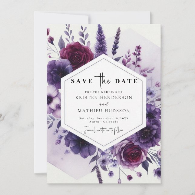 Digitale Minimale Lila Blumenhochzeit Save The Date (Vorderseite)