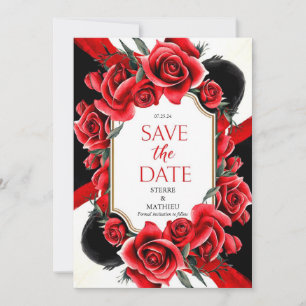 Digitale offizielle Crimson-Rote Rosen Hochzeit Save The Date