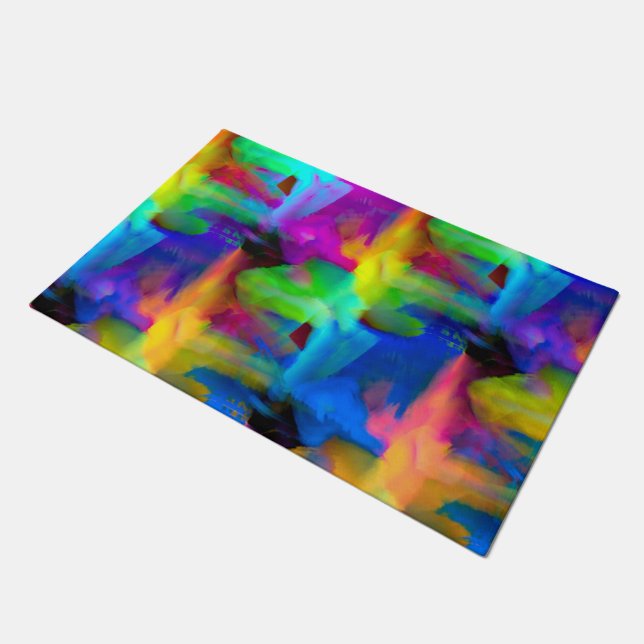 Digitale Pinselstriche in sehr farbigen Farben Fußmatte (Schrägansicht)