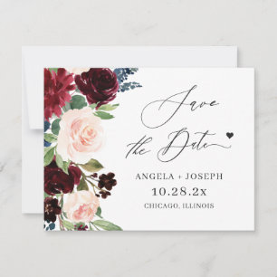 (Digitale Postkarte) Hochzeit mit Burgund Blush Fl Save The Date