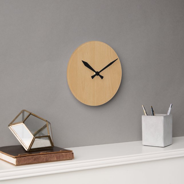 Digitale Printwerbung aus hellbraunem Holz Runde Wanduhr (Büro)