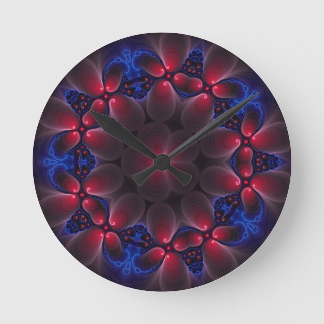 Digitale Purpur-Fraktal-Kunst Runde Wanduhr (Vorderseite)
