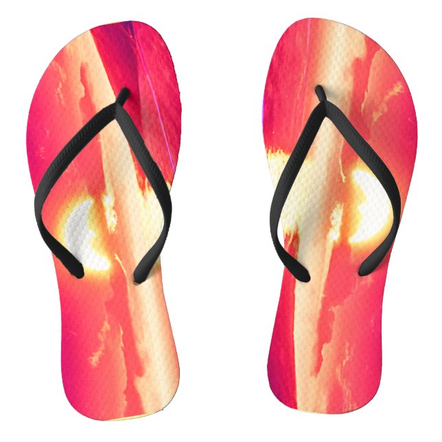 Digitale Synthwave-Sonnenuntergangs-Meeresreflexio Flip Flops (Fußbett)