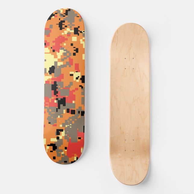 Digitale Tarnung – Orange-Rotes LG-Tarnmuster Skateboard (Vorderseite)