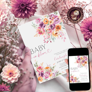 Digitale Wasserfarben-Baby-Blüten in Rosa-Pfirsich Einladung