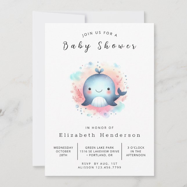 Digitale Whale-Babydusche Einladung (Vorderseite)