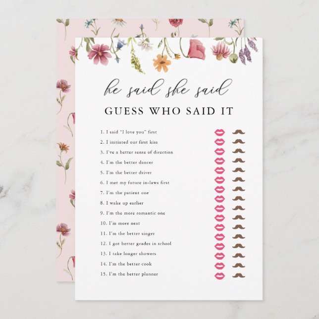 Digitale Wildblume, sagte er, sie sagte Brautparty Einladung (Vorne/Hinten)