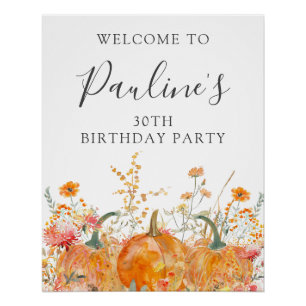 DIGITALER 30. Geburtstag Kürbis Wildblume Willkomm Poster