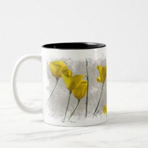 Digitaler Aquarell Gelbe Kalifornische Mohnblumen Zweifarbige Tasse