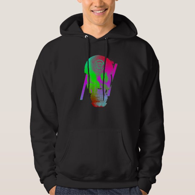 Digitaler Geisterschädel-Glitch Hoodie (Vorderseite)