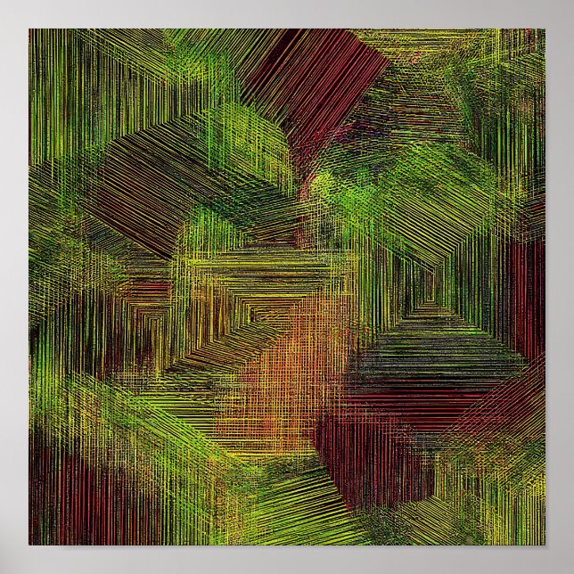 Digitaler Glitch-Geometrischer Stoffmuster Poster (Vorne)